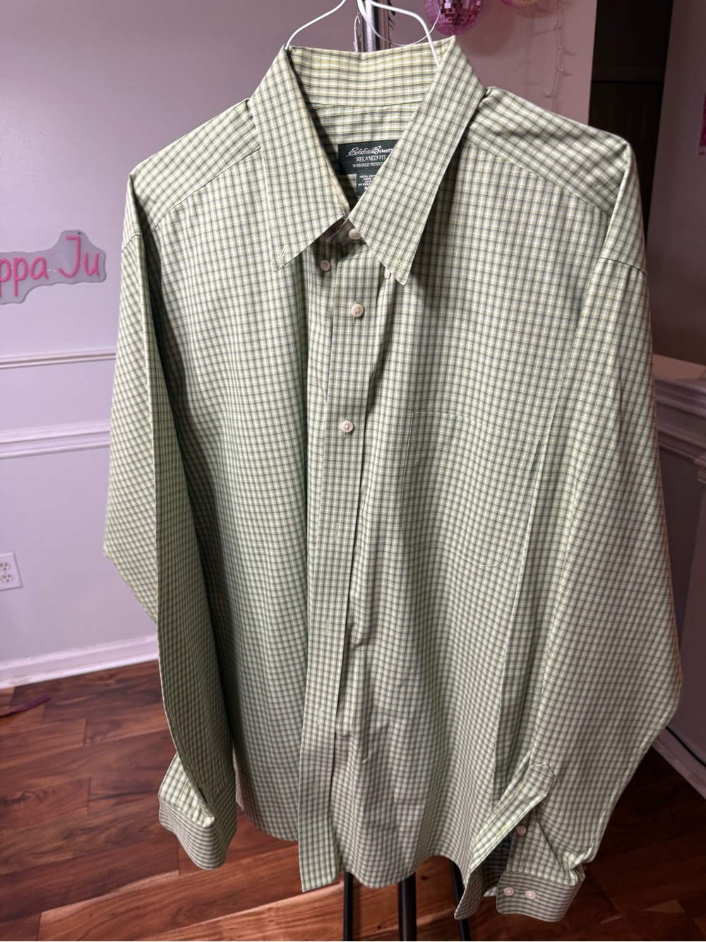 Eddie Bauer Green Micro-Check Button-Down Dress Shirt
